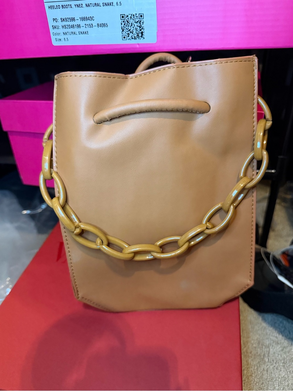 Tan Mini Chain-Handle Bag
